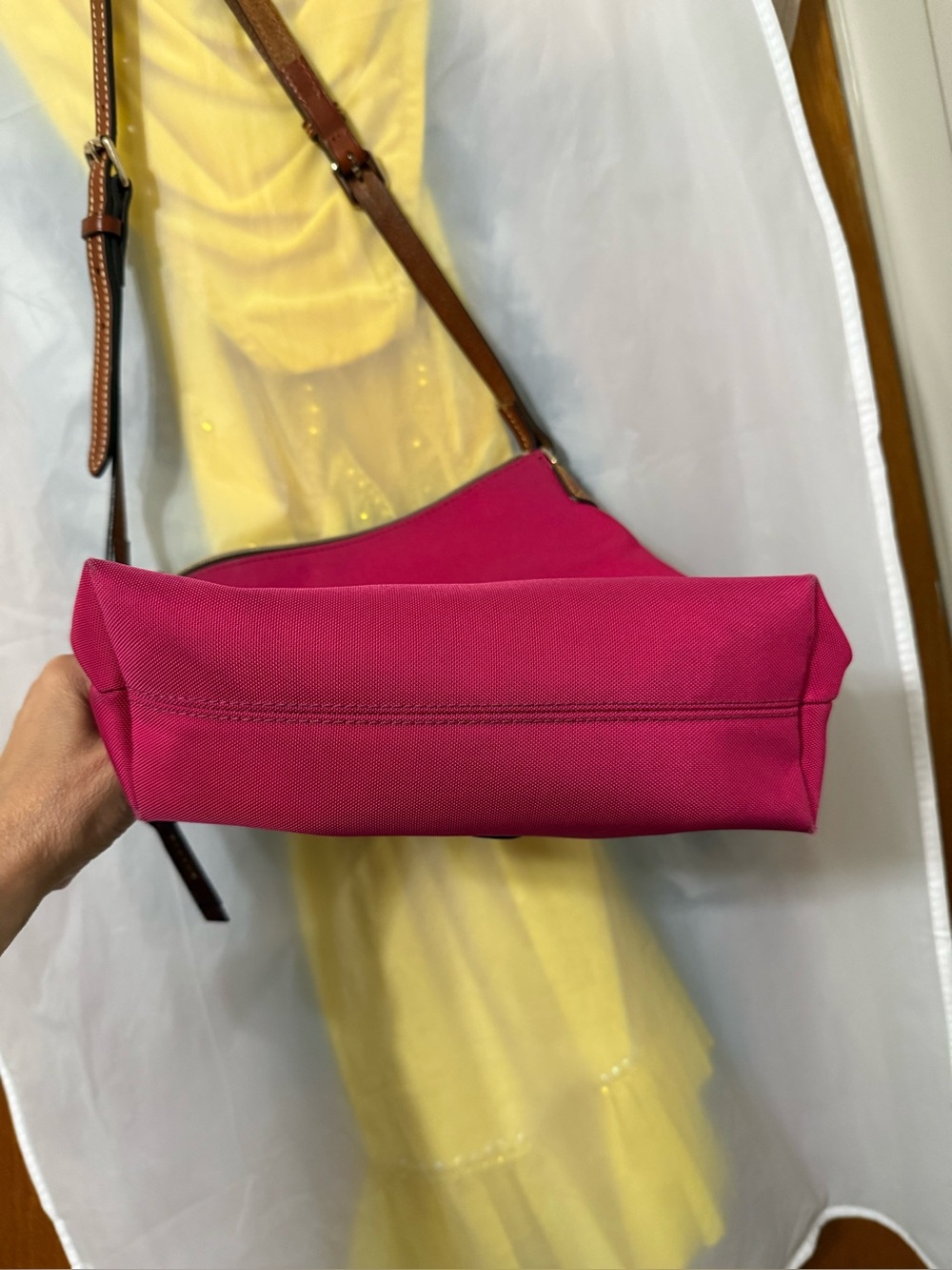Dooney & Bourke Hot Pink Crossbody with Brown Leather Trim - Picture 7 of 9